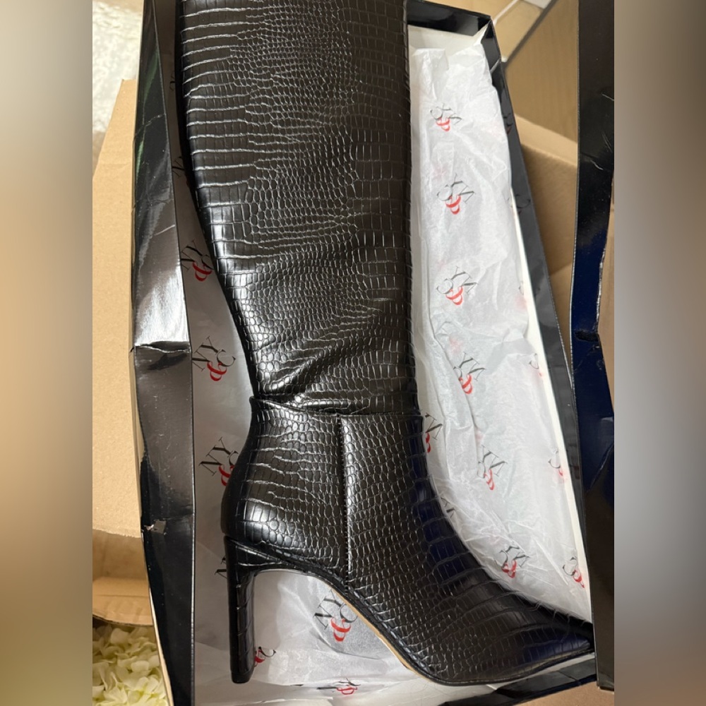 New York & Company Croc-Embossed Black Heeled Boots